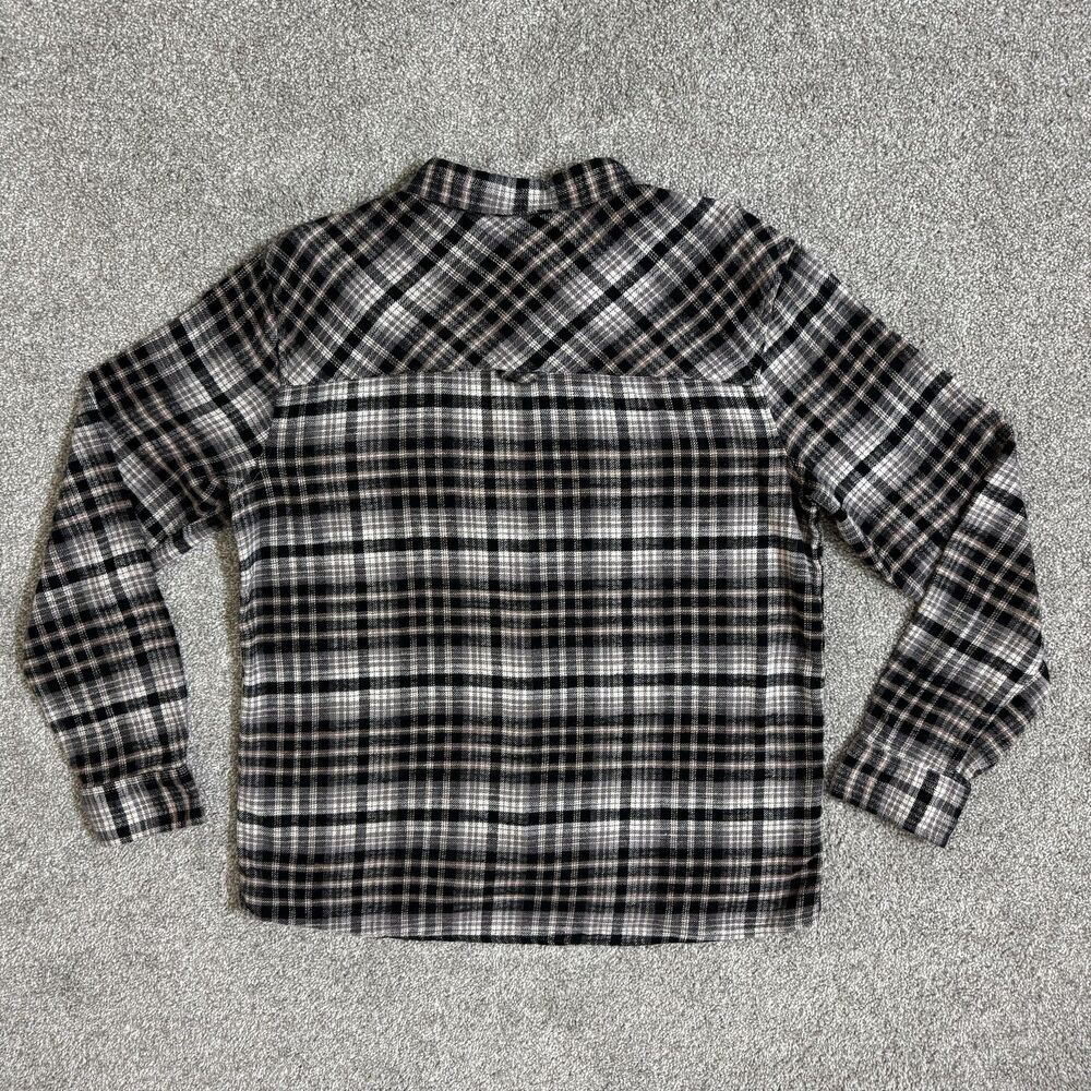 Thread + Supply Shirt Womens Large Cream Black Plaid Flannel Button Up Soft - Picture 2 of 8